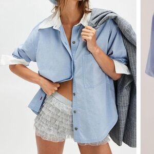 NWT Free People Oversized Blue Button-Up Shirt